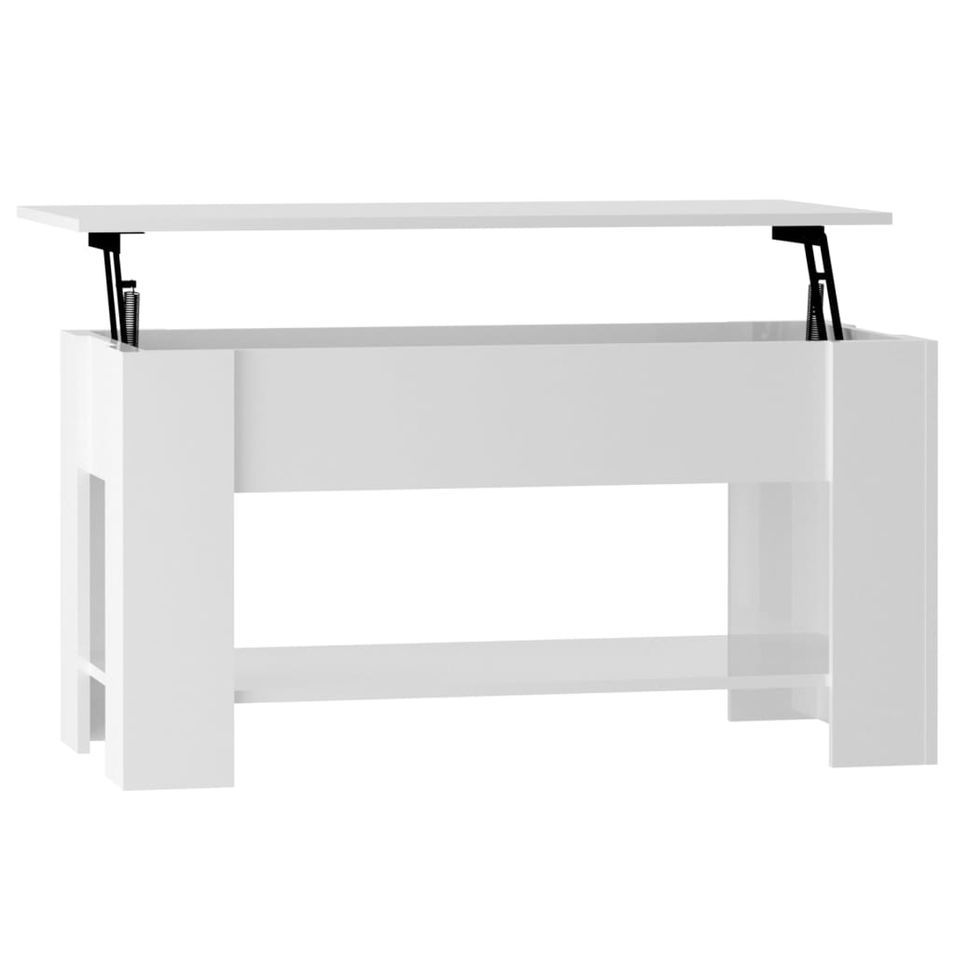 Table basse Blanc brillant 101x49x52 cm Bois d'ingénierie 2 - Photo n°1