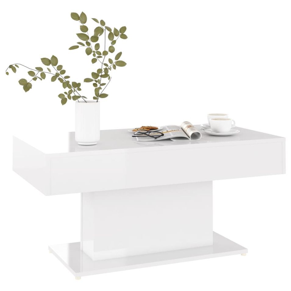 Table basse Blanc brillant 96x50x45 cm - Photo n°1
