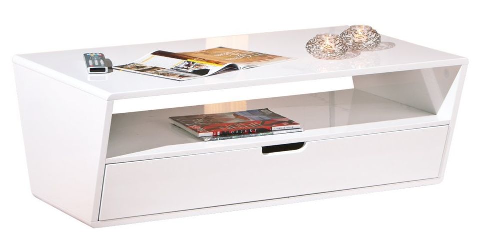 Table basse blanc brillant avec tiroir Bonk - Photo n°1