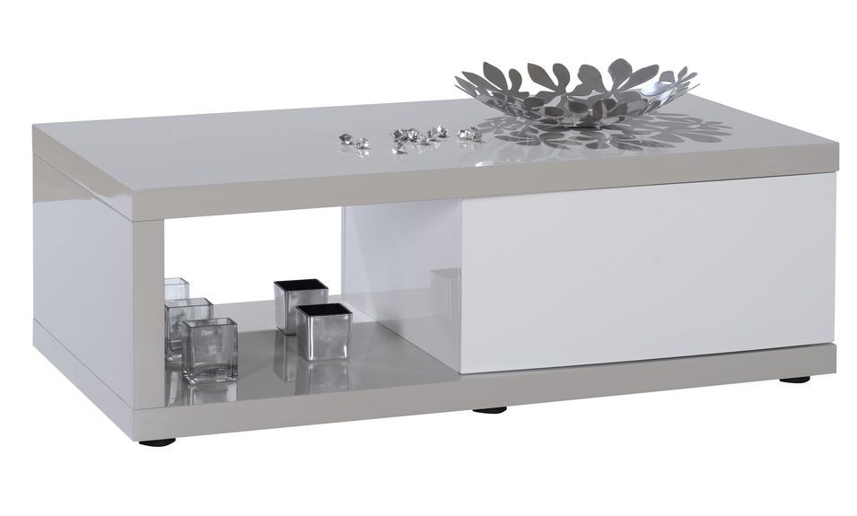 Table basse blanc brillant et gris galet Kido - Photo n°1