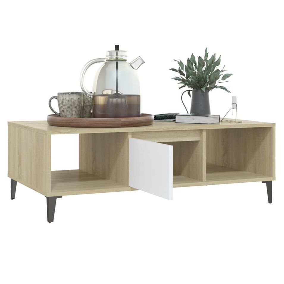 Table basse Blanc et chêne sonoma 103,5x60x35 cm - Photo n°1