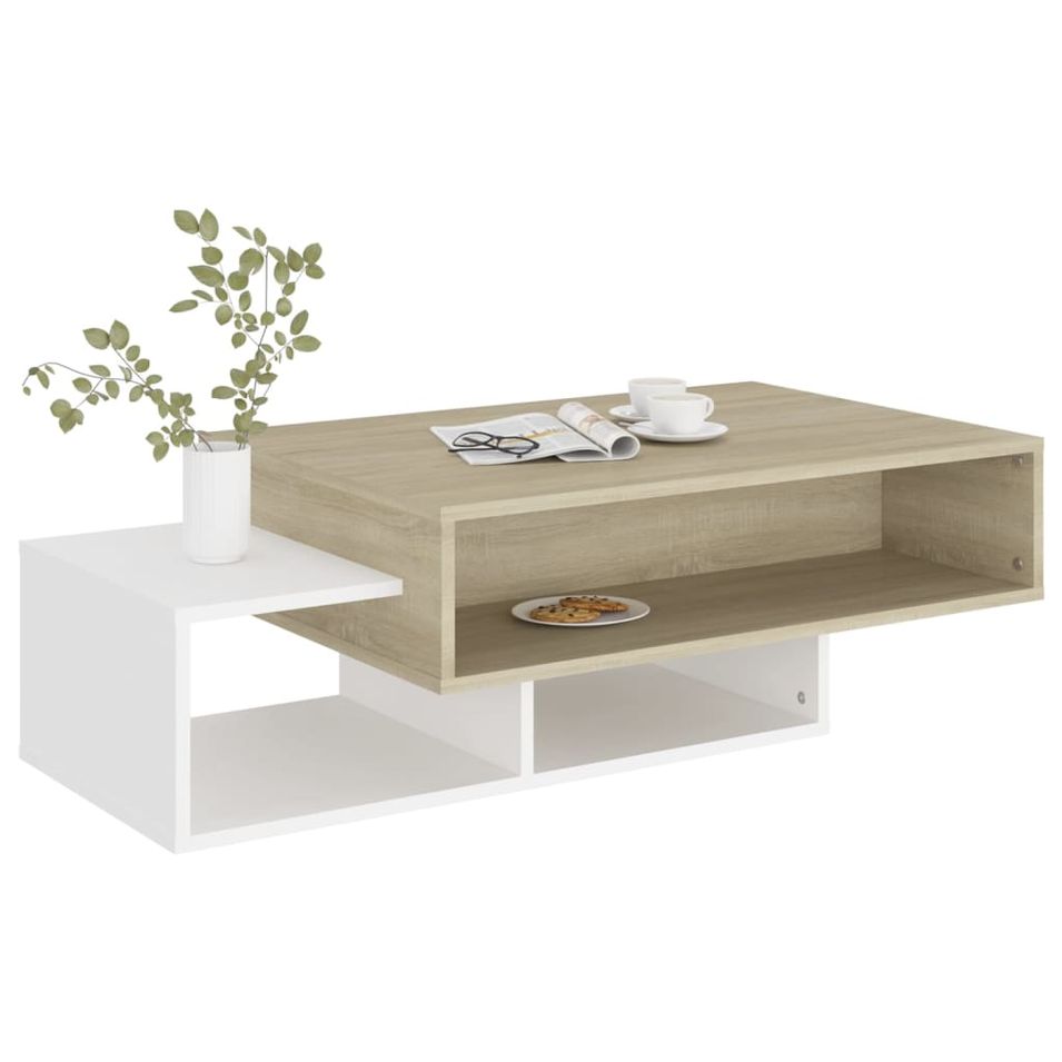 Table basse Blanc et chêne sonoma 105x55x32 cm - Photo n°1