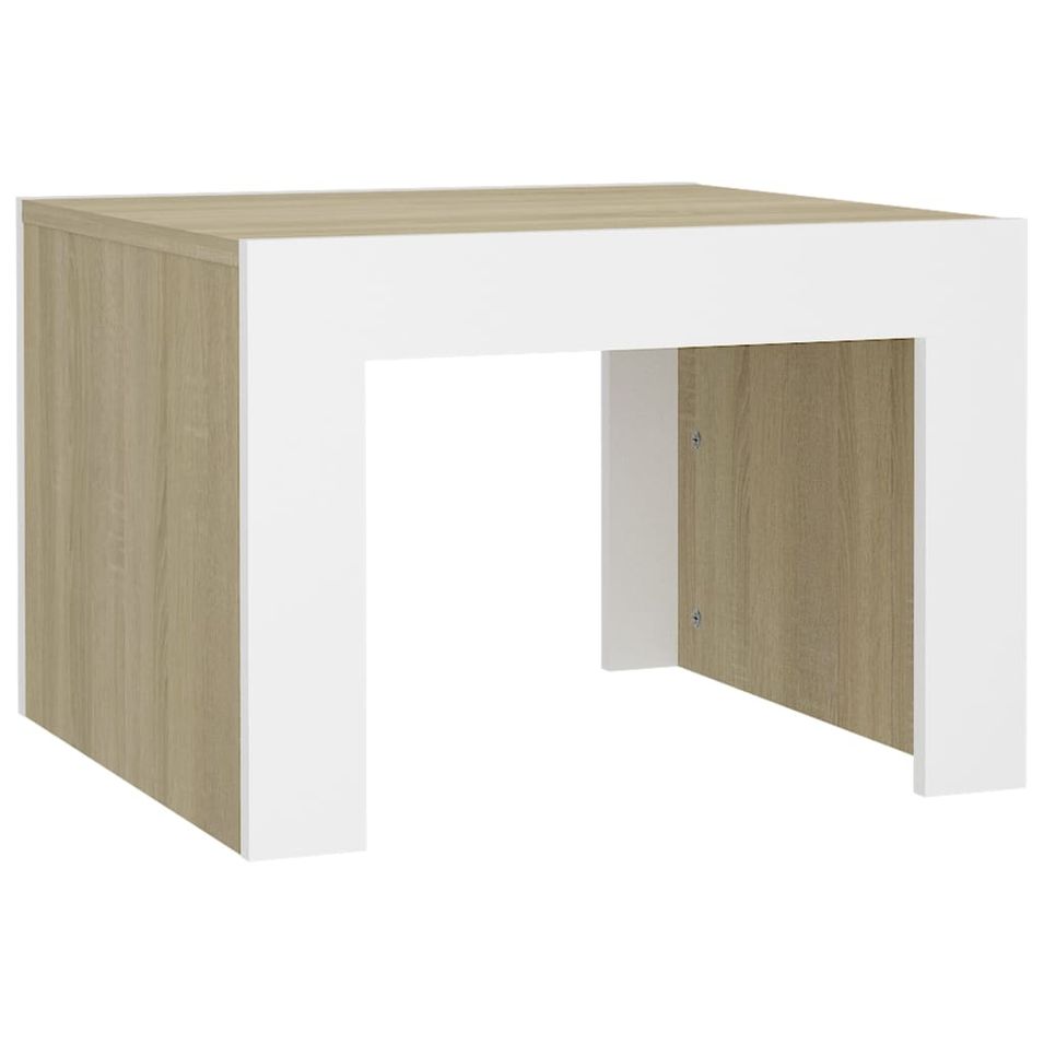 Table basse Blanc et chêne sonoma 50x50x35 cm - Photo n°1