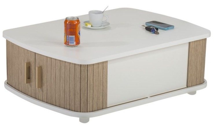 Table basse blanche à rideaux chêne naturel et blanc Lohan - Photo n°1