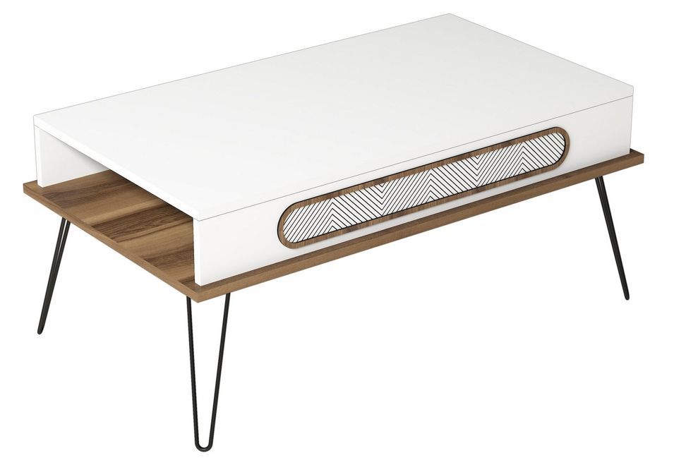 Table basse bois blanc et pieds acier noir Koban 105 cm - Photo n°1