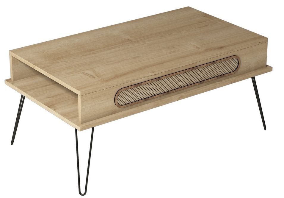 Table basse bois Chêne et pieds acier noir Koban 105 cm - Photo n°1