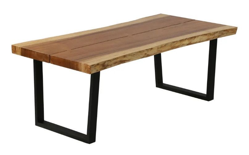 Table basse bois d'arbre à pluie massif clair et métal noir Ravi - Photo n°1