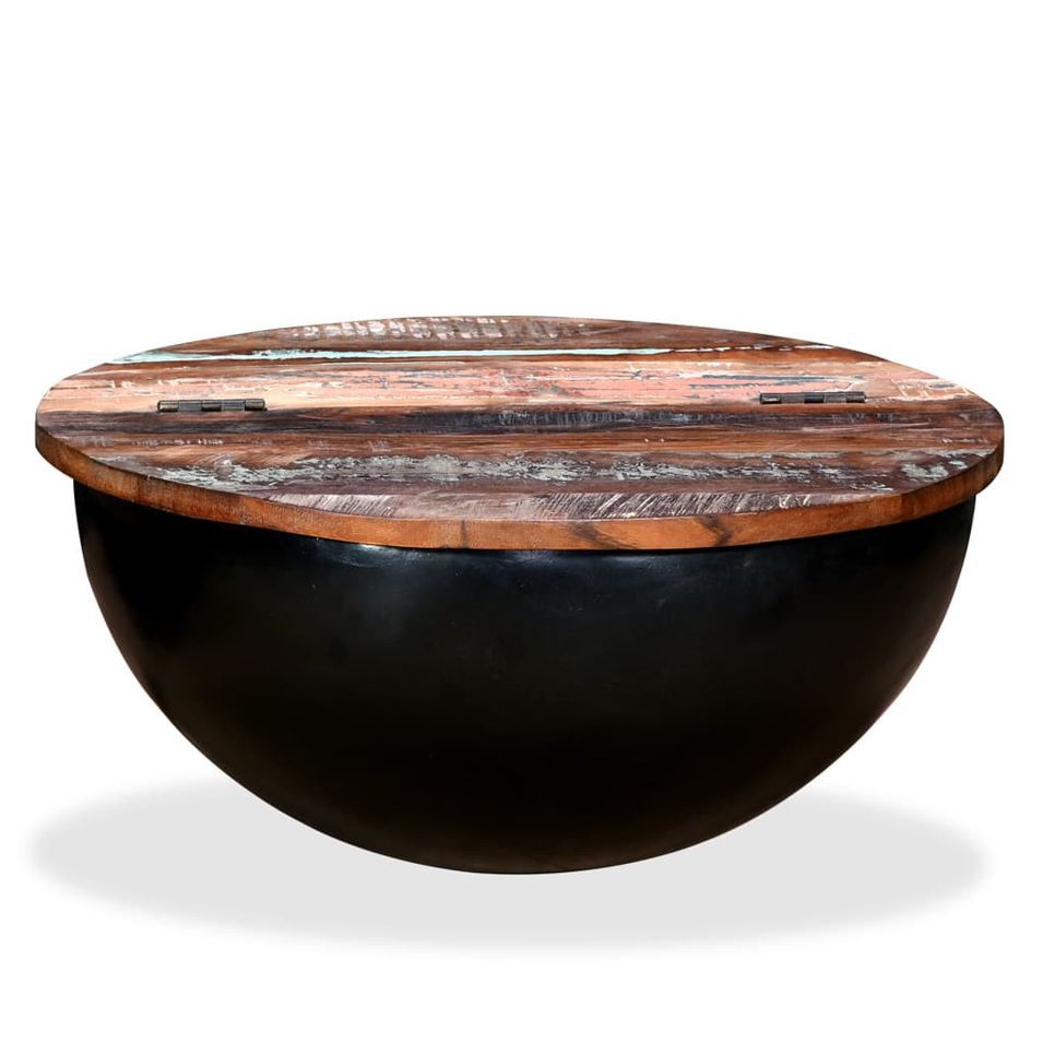 Table basse Bois de récupération massif Noir Forme de bol - Photo n°1