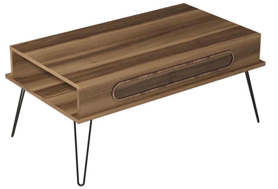 Table basse bois marron et pieds acier noir Koban 105 cm - Photo n°1