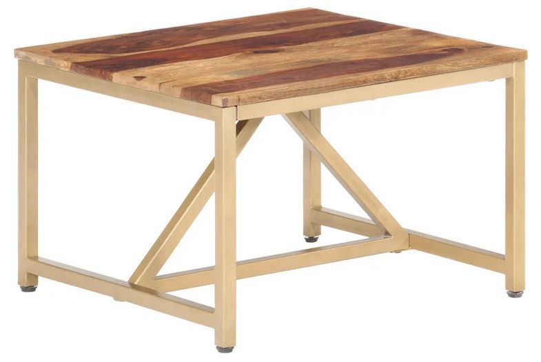 Table basse bois massif clair et pieds métal doré Antem 60 cm - Photo n°1