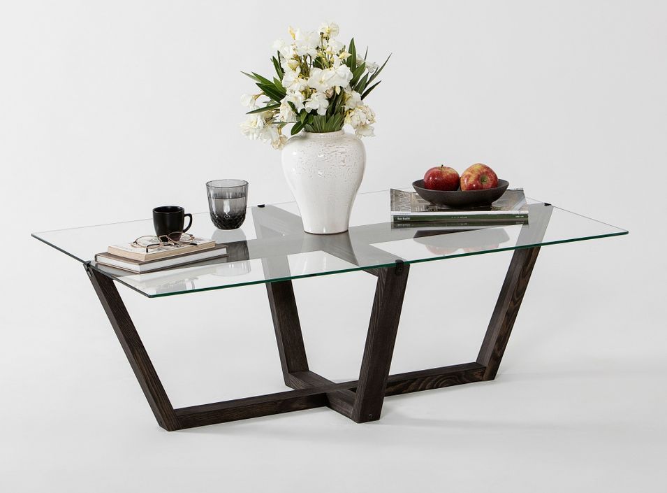 Table basse bois massif de pin anthrcaite et verre trempé Mouka 105 cm - Photo n°1