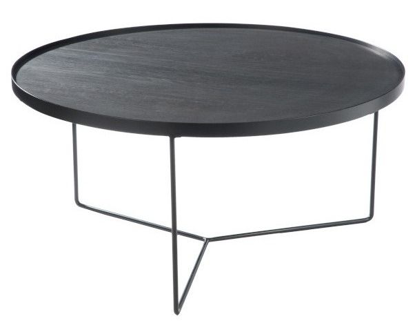 Table basse bois noir et pieds métal marron foncé Ocel D 81 cm - Photo n°1