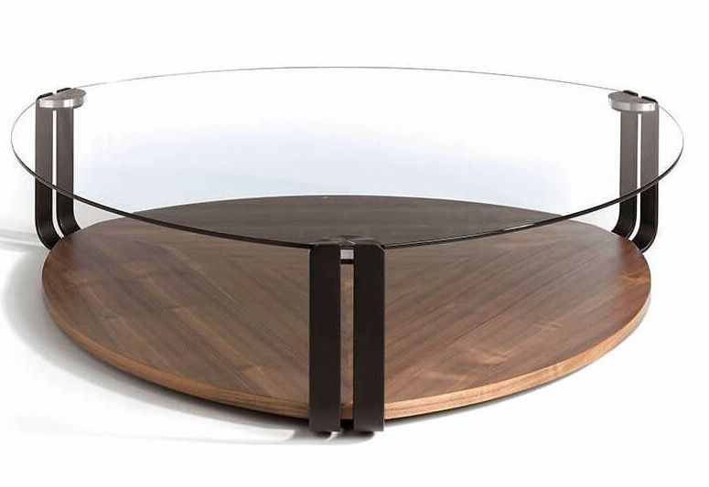 Table basse bois noyer et verre trempé Boltique - Photo n°1