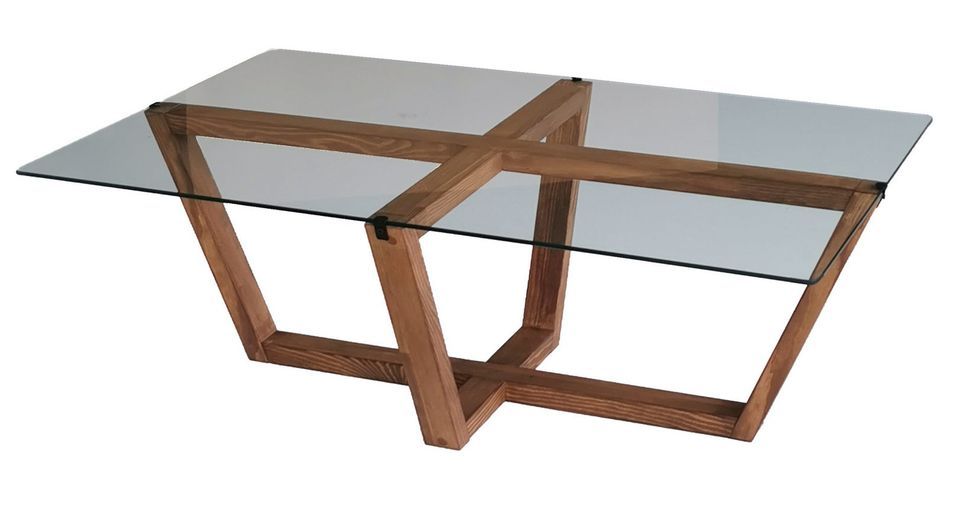 Table basse bois noyer mélaminé et verre trempé Mouka 105 cm - Photo n°1