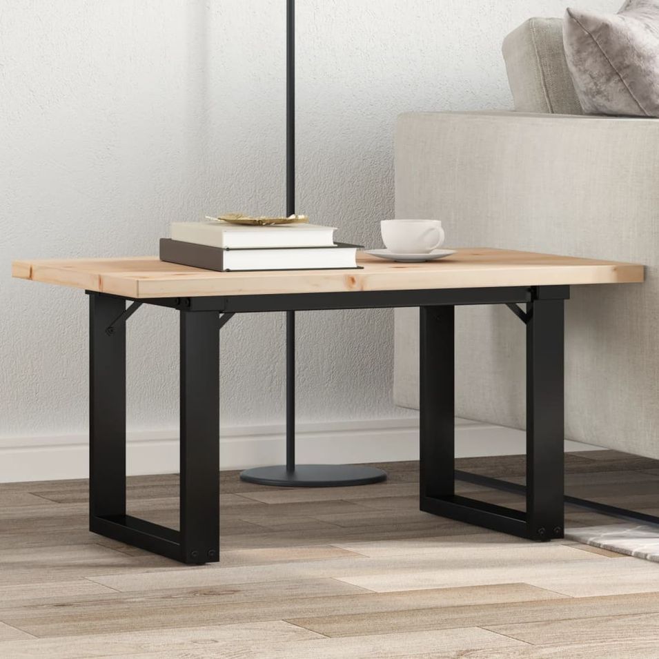 Table basse cadre en O 80x50x40,5cm bois de pin massif et fonte - Photo n°1