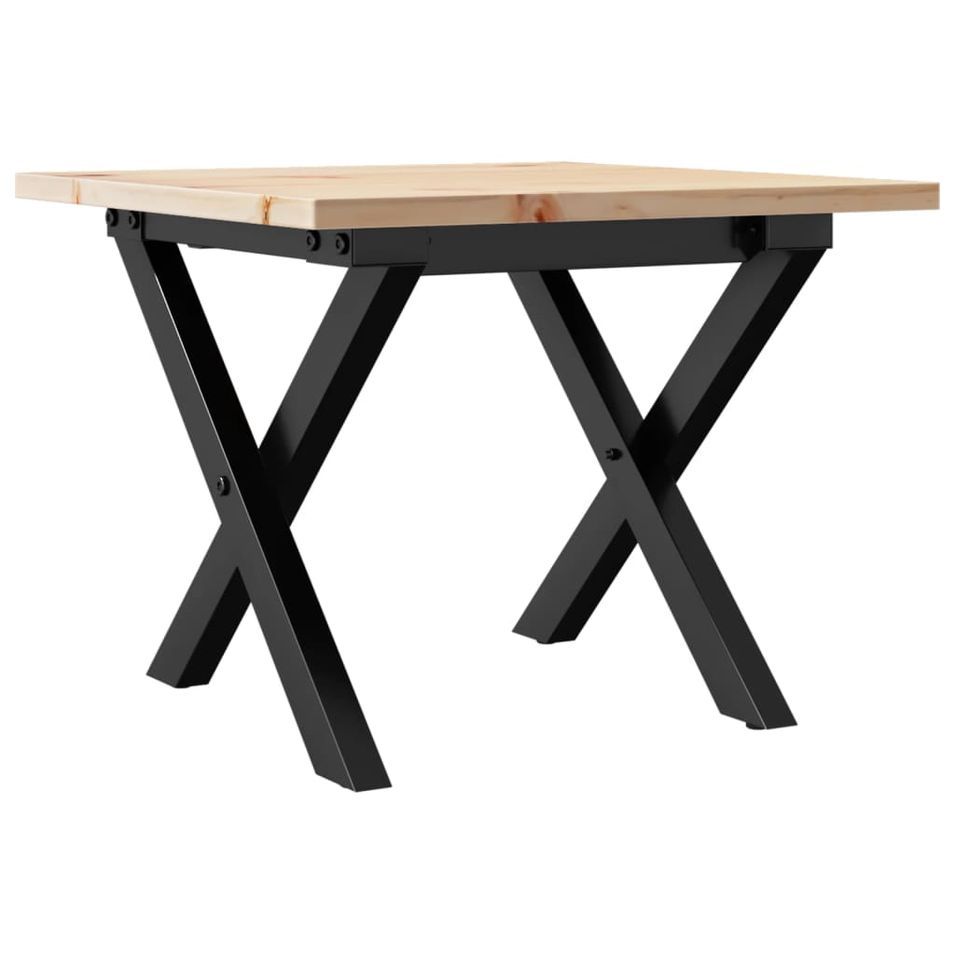Table basse cadre en X 40x40x35 cm bois de pin massif et fonte - Photo n°1