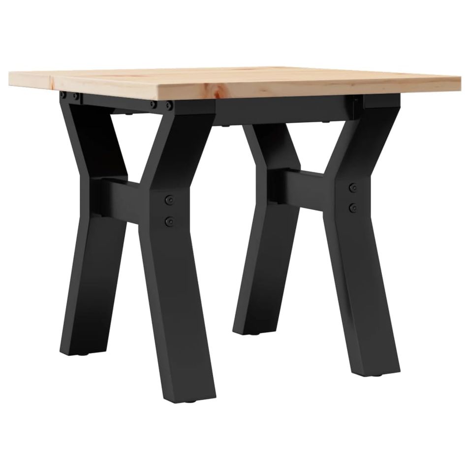 Table basse cadre en Y 40x40x35 cm bois de pin massif et fonte - Photo n°1