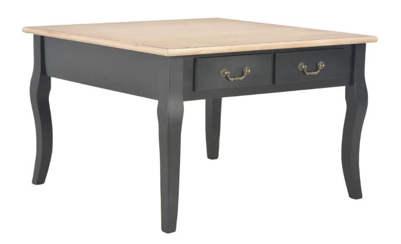 Table basse carrée 4 tiroirs bois clair et pin massif noir Dean - Photo n°1