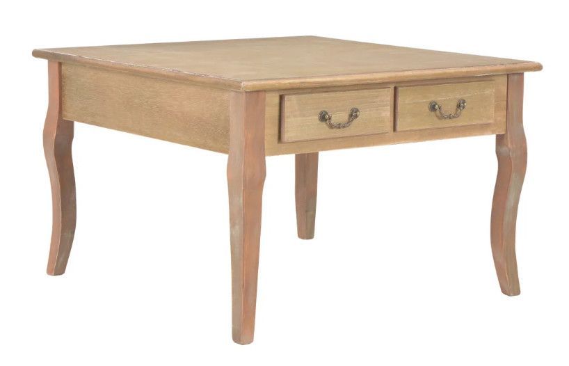 Table basse carrée 4 tiroirs bois et pin massif clair Dean - Photo n°1