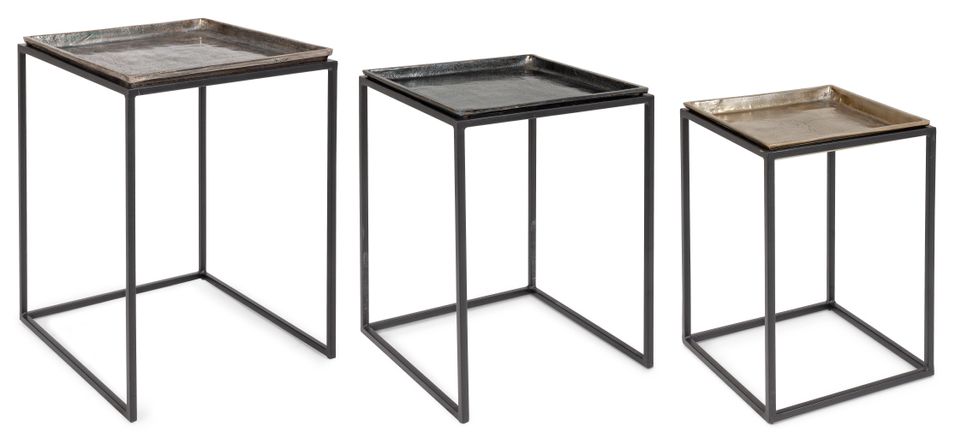 Table basse carrée aluminium vieillie Amina - Lot de 3 - Photo n°1
