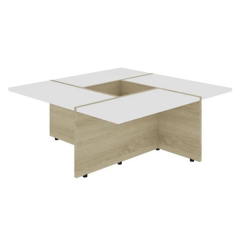 Table basse carrée bois blanc et chêne clair Maite 79 cm - Photo n°1