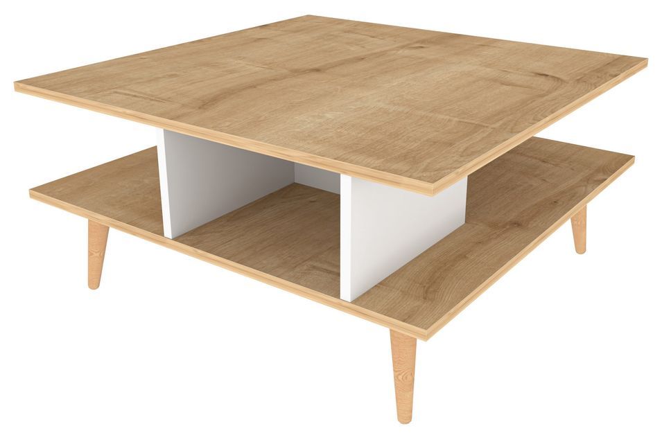 Table basse carrée chêne clair et blanc Valika 89 cm - Photo n°1