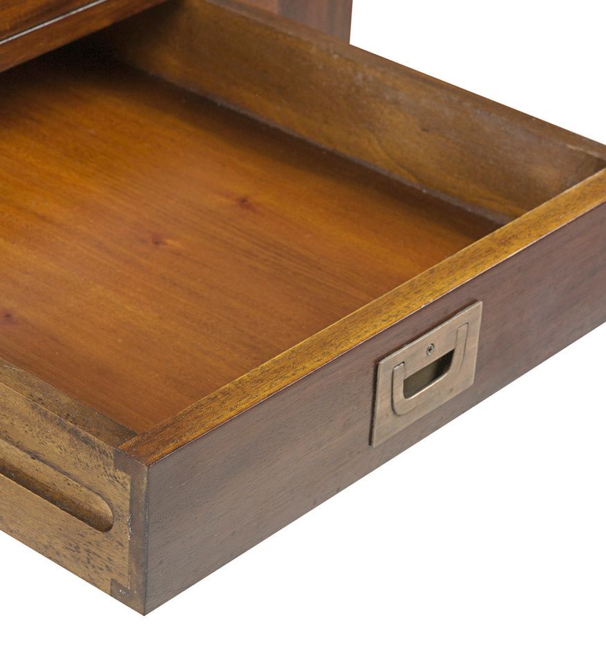 Table basse carrée coloniale en bois d'acajou massif 1 tiroir Falkane 60 cm - Photo n°4