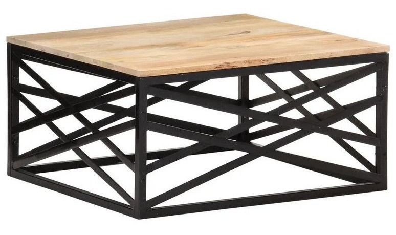 Table basse carrée manguier massif clair et métal noir Hasto 68 cm - Photo n°1