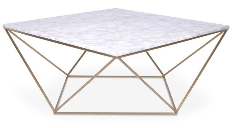 Table basse carrée marbre blanc et métal doré Gamny - Photo n°1