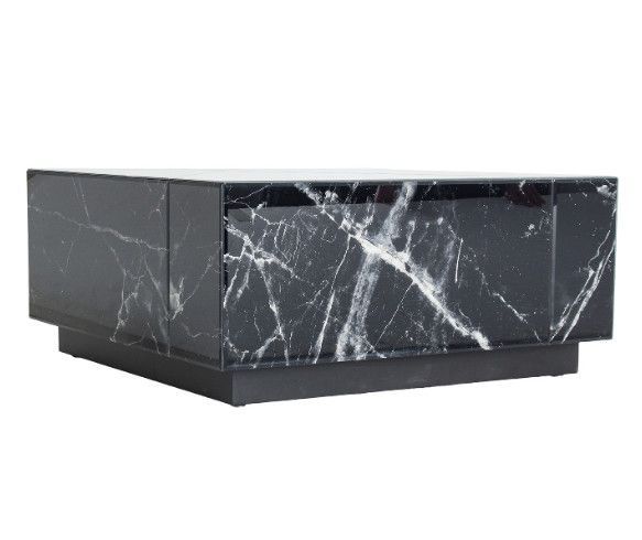 Table basse carrée marbre et miroir noir Miley - Photo n°1