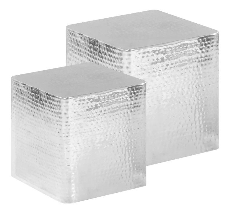 Table basse carrée métal martelé argenté Sym - Lot de 2 - Photo n°1
