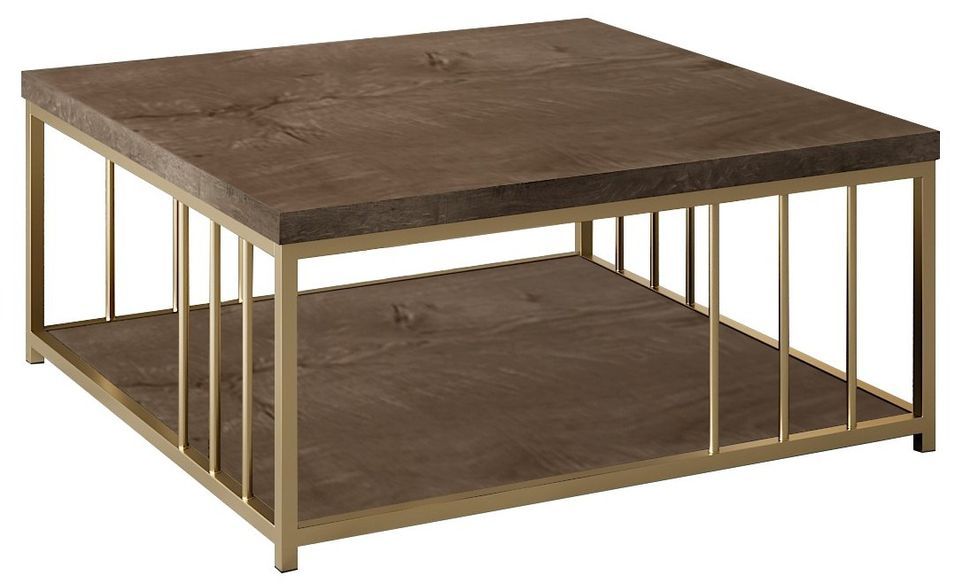Table basse carrée noyer et métal doré Tonya 90 cm - Photo n°1
