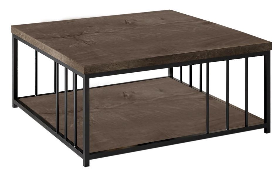 Table basse carrée noyer et métal noir Tonya 90 cm - Photo n°1