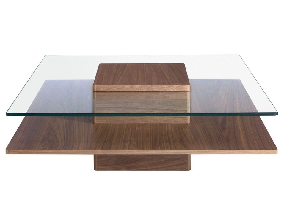 Table basse carrée noyer et verre trempé KOZA 100 cm - Robustesse et durabilité - Photo n°1