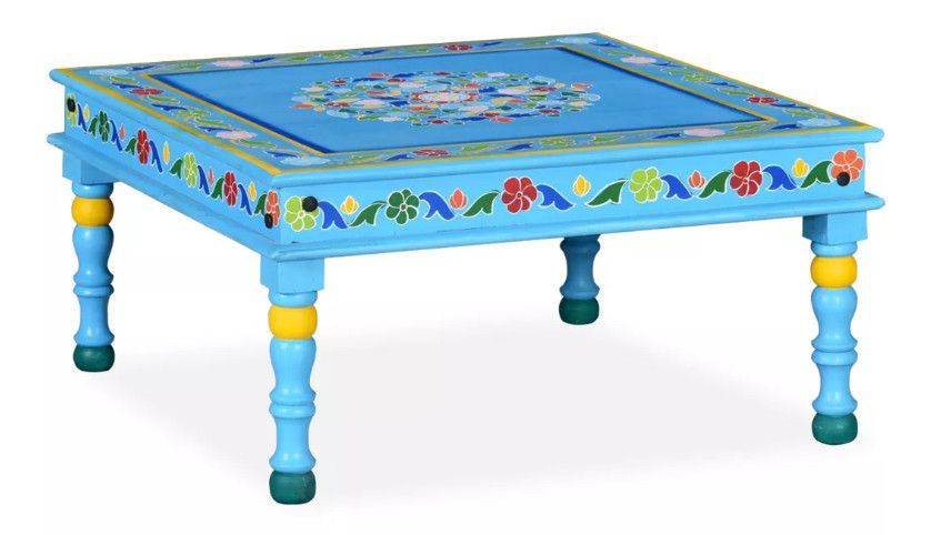 Table basse carrée orientale manguier massif bleu turquoise Pinkie - Photo n°1