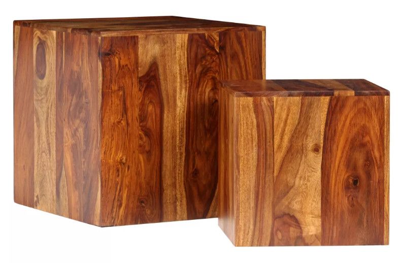 Table basse carrée sesham massif foncé Malib - Lot de 2 - Photo n°1