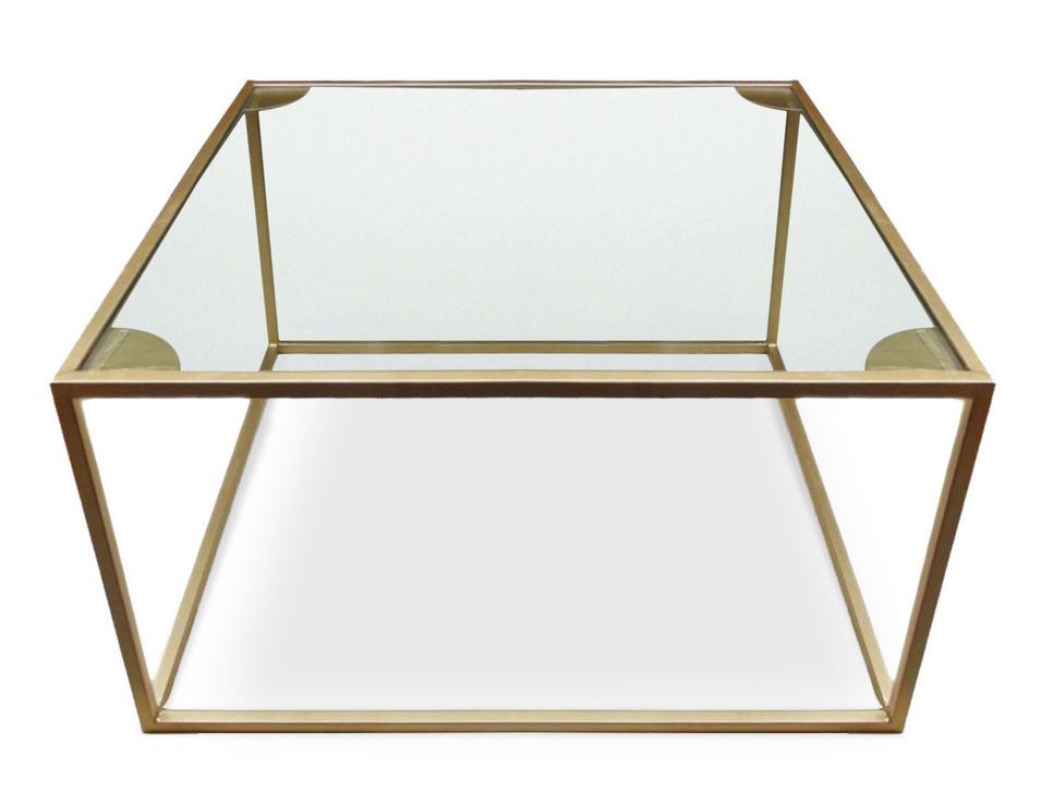 Table basse carrée verre transparent et pieds métal doré Raveln 66 cm - Photo n°1