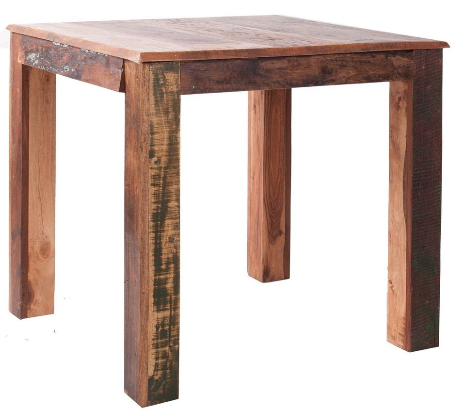 Table basse carrée vintage teck massif foncé vieilli Roma - Photo n°1