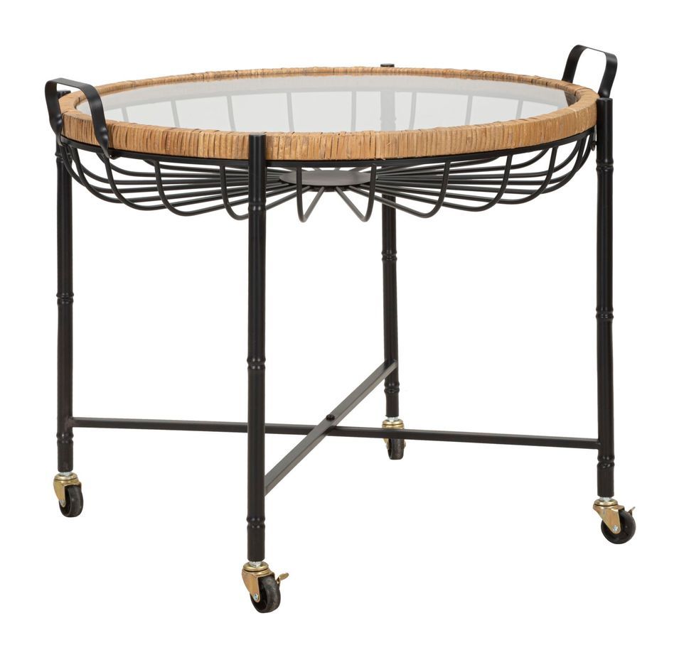 Table basse Cebu rotin verre avec roulettes design - Photo n°1