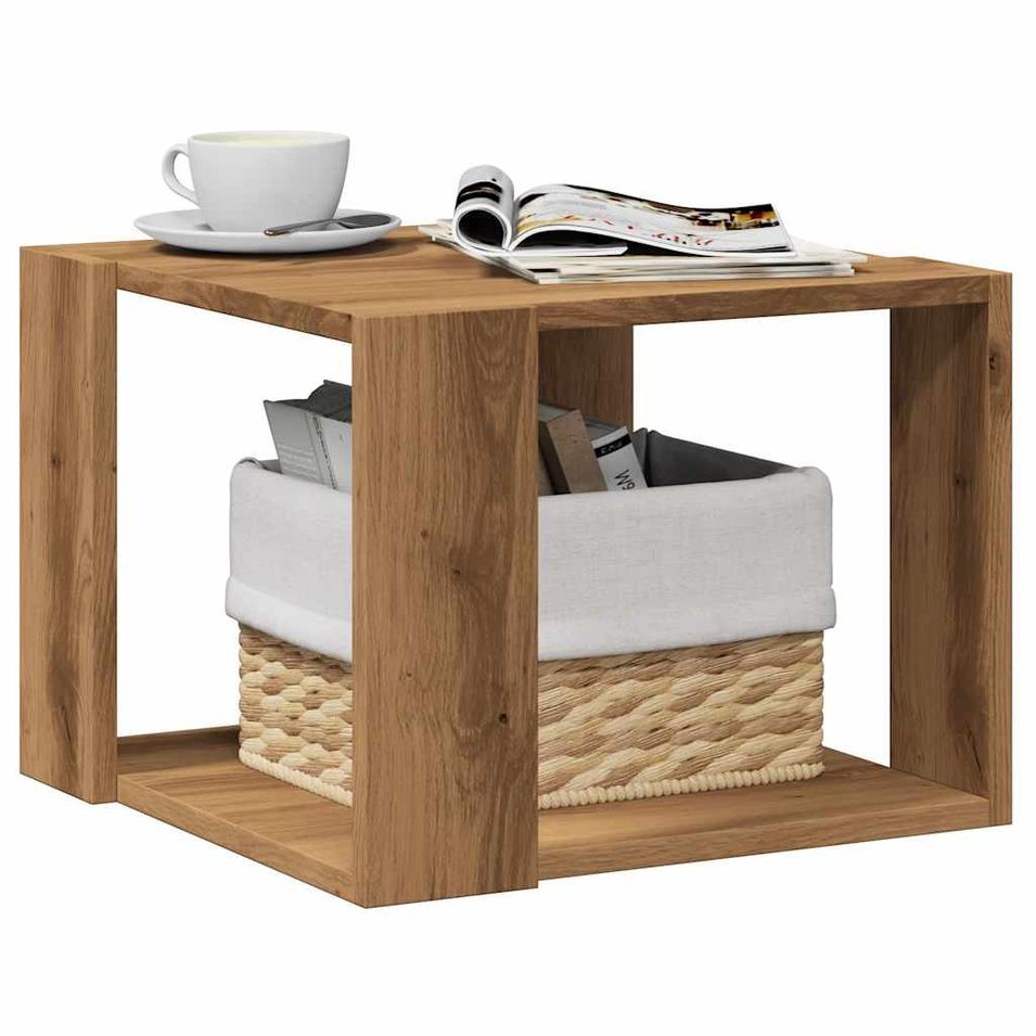 Table basse chêne artisanal 40x40x30 cm bois d'ingénierie - Photo n°1