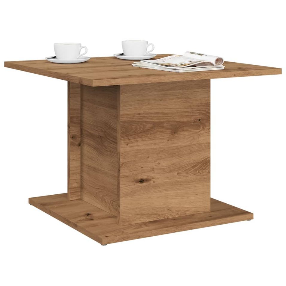 Table basse chêne artisanal 55,5x55,5x40 cm bois d'ingénierie - Photo n°1
