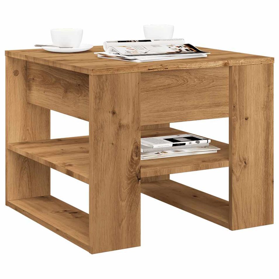 Table basse chêne artisanal 55,5x55x45 cm bois d'ingénierie - Photo n°1