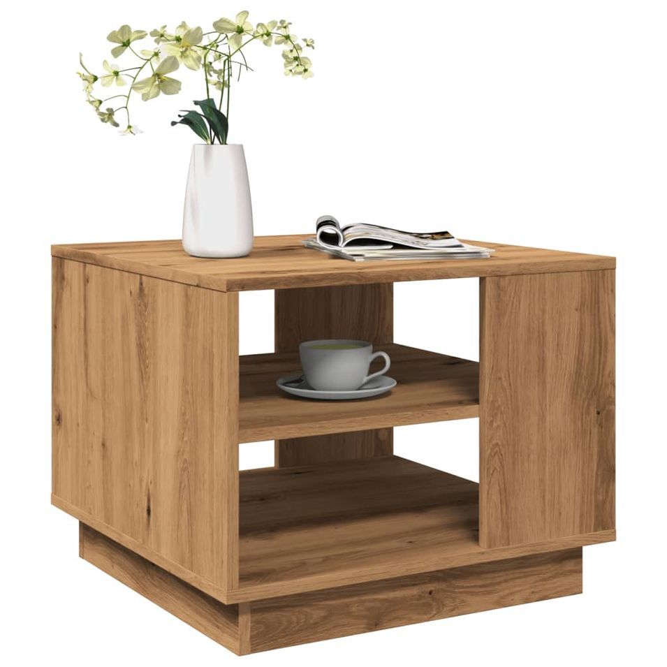 Table basse chêne artisanal 55x55x42 cm bois d'ingénierie - Photo n°1