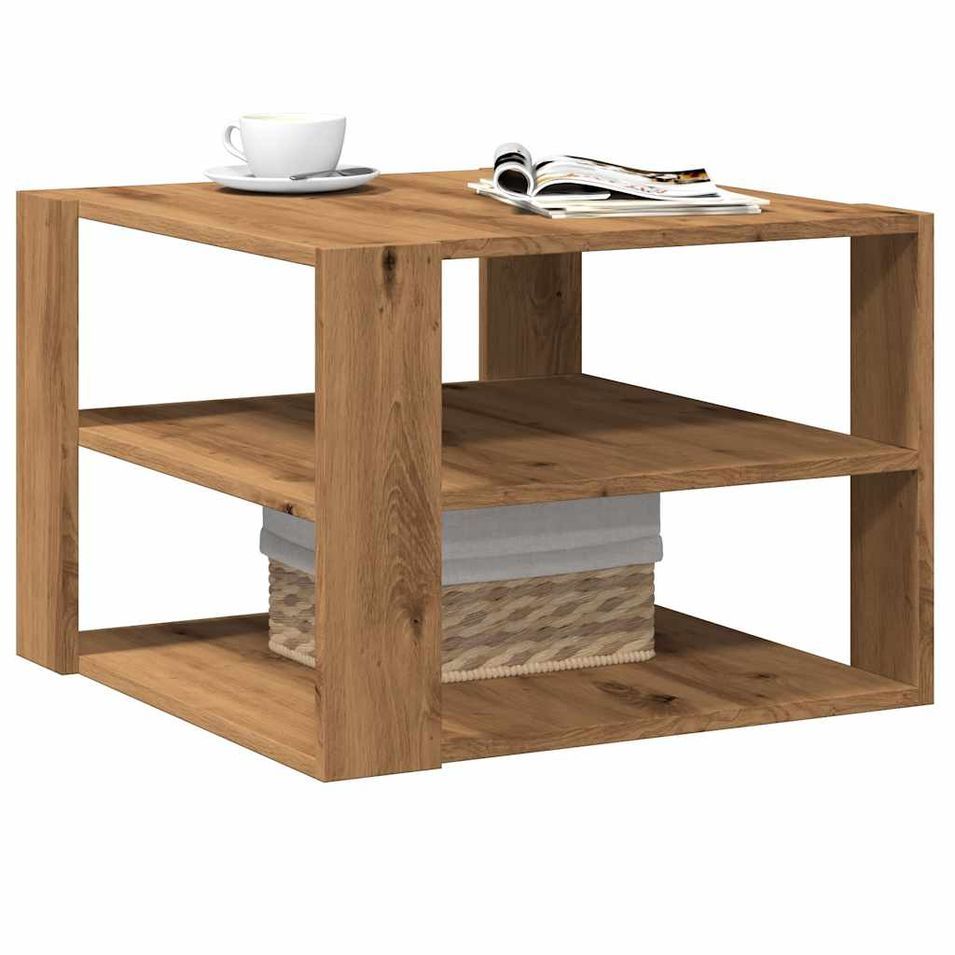 Table basse chêne artisanal 58x58x40 cm bois d'ingénierie - Photo n°1