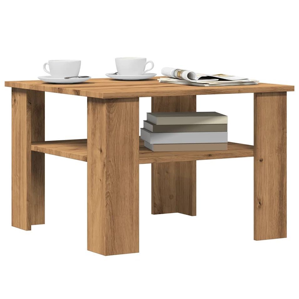 Table basse chêne artisanal 60x60x42cm bois d'ingénierie - Photo n°1