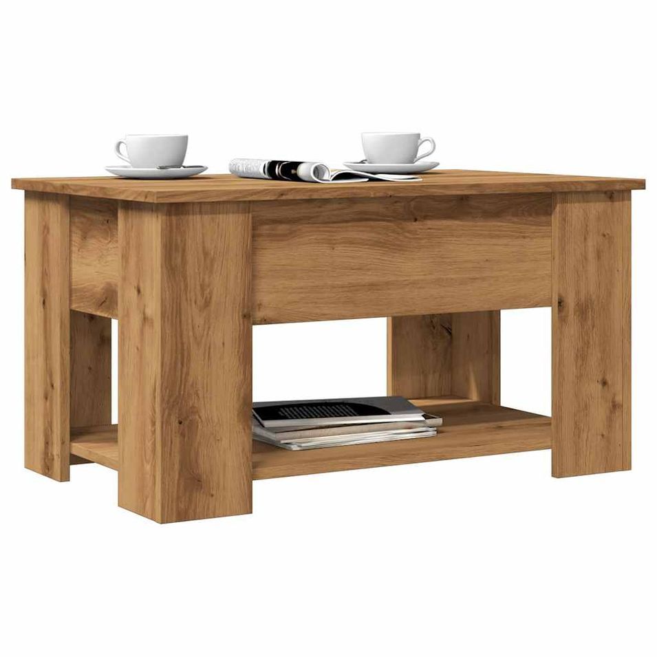 Table basse chêne artisanal 79x49x41 cm bois d'ingénierie - Photo n°1
