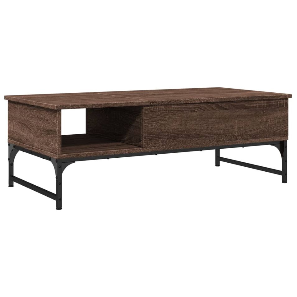Table basse chêne marron 100x50x35cm bois d'ingénierie et métal - Photo n°1