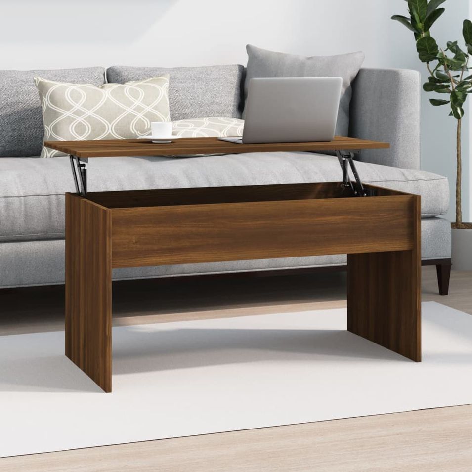 Table basse Chêne marron 102x50,5x52,5 cm Bois d'ingénierie - Photo n°1
