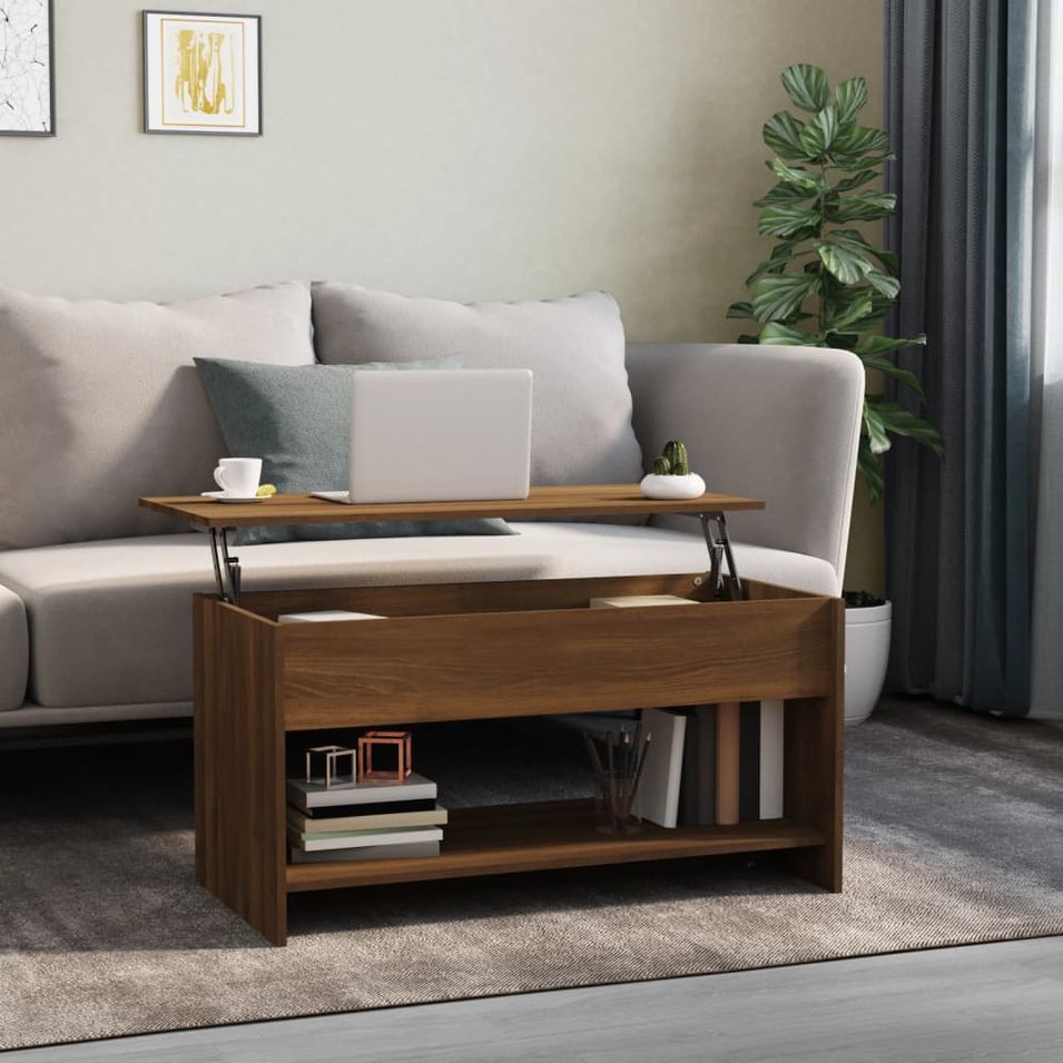 Table basse Chêne marron 102x50x52,5 cm Bois d'ingénierie - Photo n°1