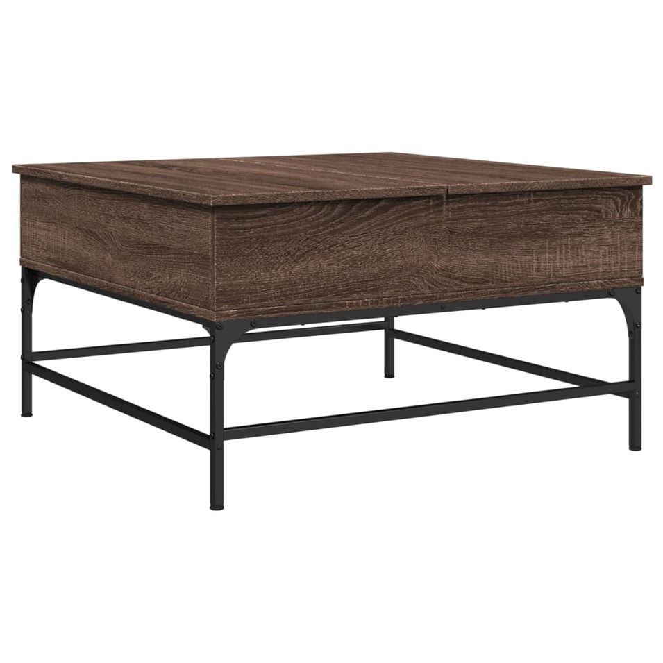Table basse chêne marron 80x80x45 cm bois d'ingénierie et métal - Photo n°1